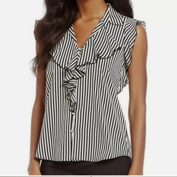 Karl Lagerfeld Tops - Karl Lagerfeld Striped Ruffle Blouse
